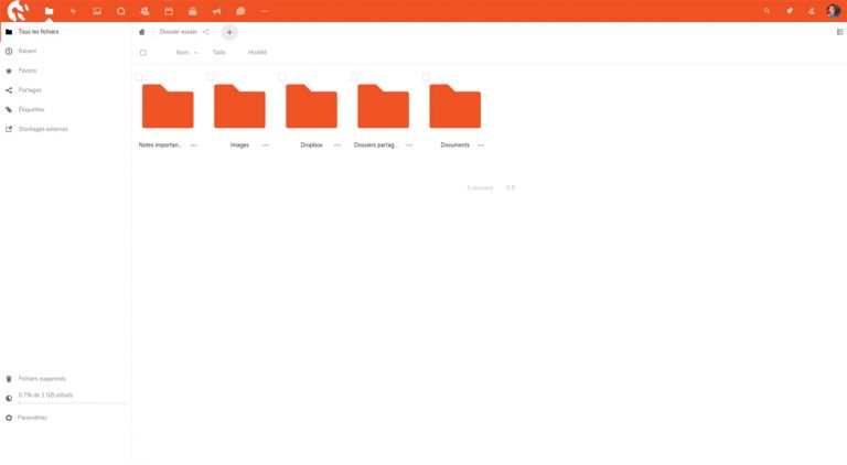 Copie d'écran de la page Nextcloud