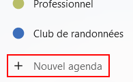 Capture d'écran du bouton qui permet de créer un nouvel agenda, sur lequel est écrit "+ Nouvel agenda".