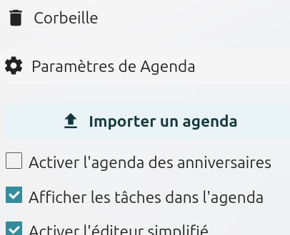 Capture d'écran du bouton "Importer un agenda"
