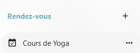 Capture décran pour zoomer sur le nouveau RDV créé qui se nomme "Cours de yoga".