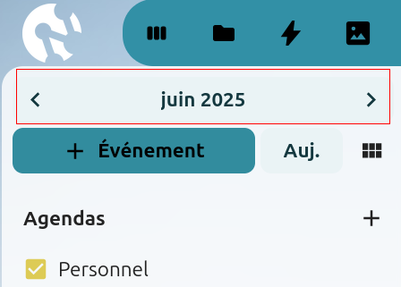 Capture d'écran du bouton de navigation entre les jours, semaines, et mois de l'agenda