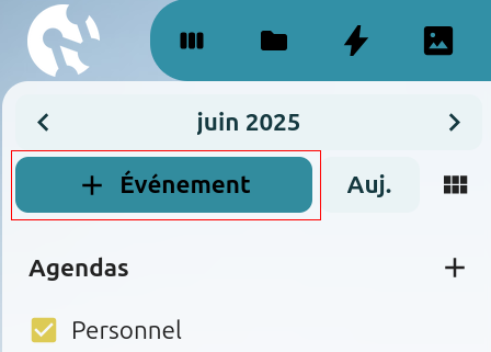 Capture d'écran du bouton pour créer un nouvel évènement.