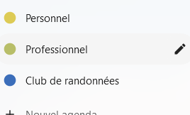 Capture d'écran du crayon que l'on voit à droite du nom d'un agenda lorsqu'on survol avec la souris.