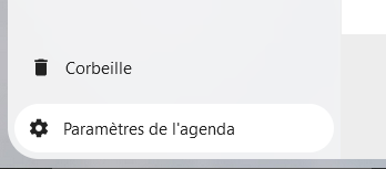 Capture d'écran des icône de la corbeille et les paramètres de l’agenda.