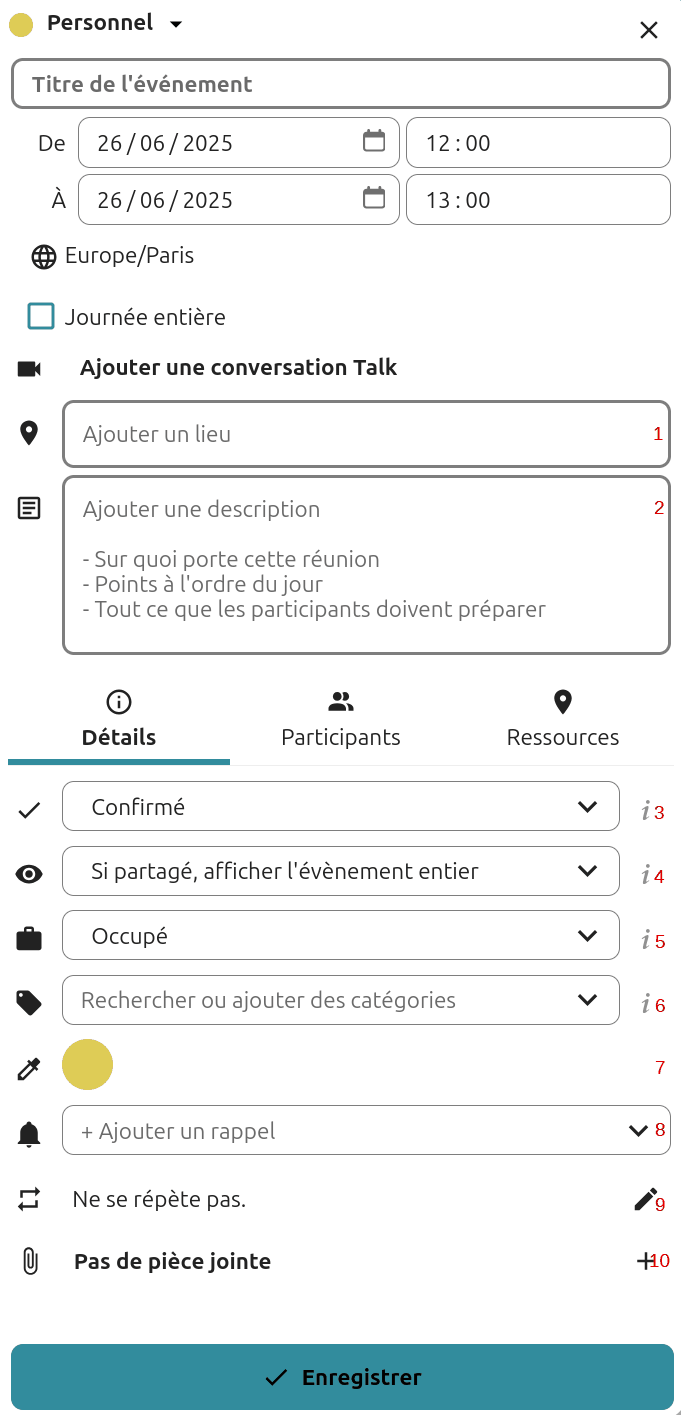 Capture d'écran du nouvel onglet qui s'est ouvert avec tous les paramètres noté de à 10 avec les explication dans le texte juste à coté de l'image.