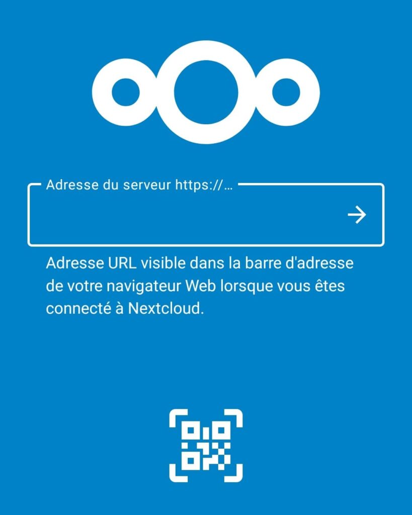 Page de l'application Nextcloud, sur laquelle se trouve un champ à remplir pour indiquer l'identifiant de son compte Nextcloud.