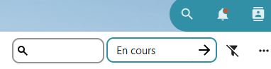 Capture d'écran de la partie droite, en haut, de la page du tableau.
On voit un champ de recherche, et à sa droite un autre champ qui s'est ouvert lorsqu'on a cliqué sur le + cité dans l'image récédente. Et dans ce champ on a écrit "En cours".