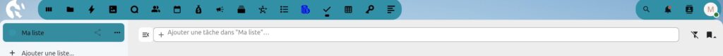 Capture d'écran du haut de la page "Tâches". A gauche un volet avec le nom d'une liste de tâches et en-dessous "+ Ajouter une liste...". Le reste de la page est presque vide, avec seulement un champ pour ajouter une tâche à une liste.