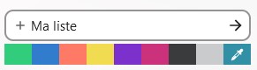 Capture d'écran du champ pour ajouter le nom d'une liste.
En-dessous des carrés de couleurs différentes pur choisir la couleur du rond qui se trouvera à côté du nom de la liste.