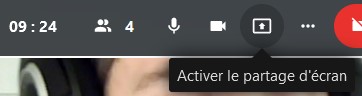 Capture d’écran de la partie agrandie de l’icône du partage d’écran, elle est survolée par la souris et on voit le texte "Activer le partage d’écran".