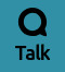 Icône des discussions, représentant une bulle de discussion, avec Talk écrit en-dessous. Tout ça en noir sur un fond bleu-vert.