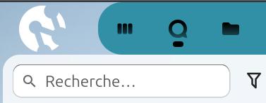 Capture d'écran de la partie en haut à gauche de la page des discussions. on voit un champ de recherche, à droite une icône d'entonnoir.