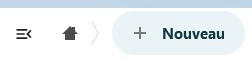 Capture d'écran du haut de la page, juste en-dessous du menu, sur la gauche, on voit l'icône d'une petite maison qui représente la racine des fichiers, et juste à sa droite un bouton avec d'inscrit "Nouveau +".
