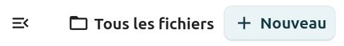 Capture d'écran du haut de la page, juste en-dessous du menu, sur la gauche, on voit l'icône d'un dossier, à côté "Tous les fichiers" et juste à sa droite un bouton avec d'inscrit "+ Nouveau".