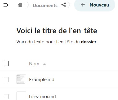 Capture d'écran de la partie où l'on voit en haut le fil d'Ariane qui indique le chemin du dossier dans lequel on se trouve, en-dessous le texte du fichier "Misez moi.md", et encore en-dessous le début de la liste des fichiers du dossier.