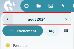 Capture d'écran du bouton de navigation entre les jours, semaines, et mois de l'agenda