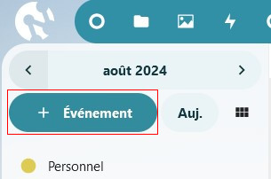 Capture d'écran du bouton pour créer un nouvel évènement.