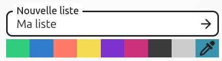 Capture d'écran du champ pour ajouter le nom d'une liste.
En-dessous des carrés de couleurs différentes pur choisir la couleur du rond qui se trouvera à côté du nom de la liste.