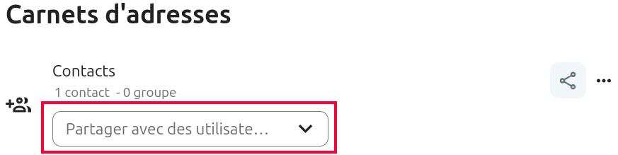 Capture d'écran de la partie du carnet d'adresse où l'on voit le champ à remplir pour chercher une personne avec qui partager le carnet.