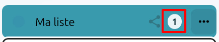 Capture d'écran de la liste "Personnel", sur sa droite il y a l'icône de partage, et juste à côté le chiffre 2 encadré en rouge pour le faire ressortir, et encore à côté 3 points les uns à côté des autres.