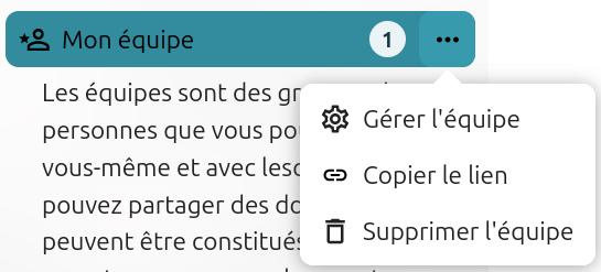 Capture d'écran d'une partie du volet à gauche de la page des contacts, où l'on voit le nom du cercle créé précédemment. A droite du nom il y a 3 points sur lesquels on a cliqué, ce qui a fait apparaître une fenêtre avec plusieurs intitulés : "Ajouter des membres", "Copier le lien", "Supprimer le cercle".