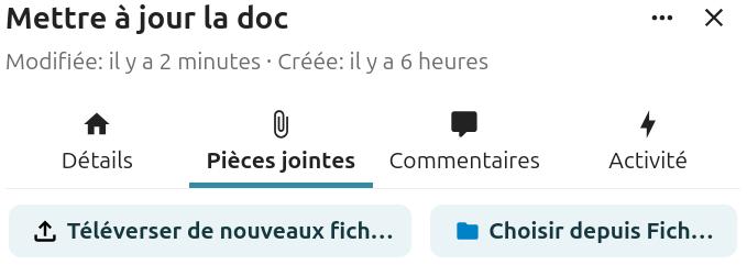 Capture d'écran de la popup qui se nomme "Choisir une pièce jointe". Sous le titre il y a 2 bouton, l'un intitulé "Téléverser de nouveaux fichiers", l'autre "Choisir depuis fichiers". En-dessous le nom d'un fichier pdf qui a été choisit sur l'ordinateur.