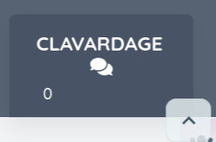 Dans un cadre dont le fond est gris, on voit le mot "Clavardage", dessous l'icône de deux bulles de discussions superposées et en-dessous le chiffre 0.